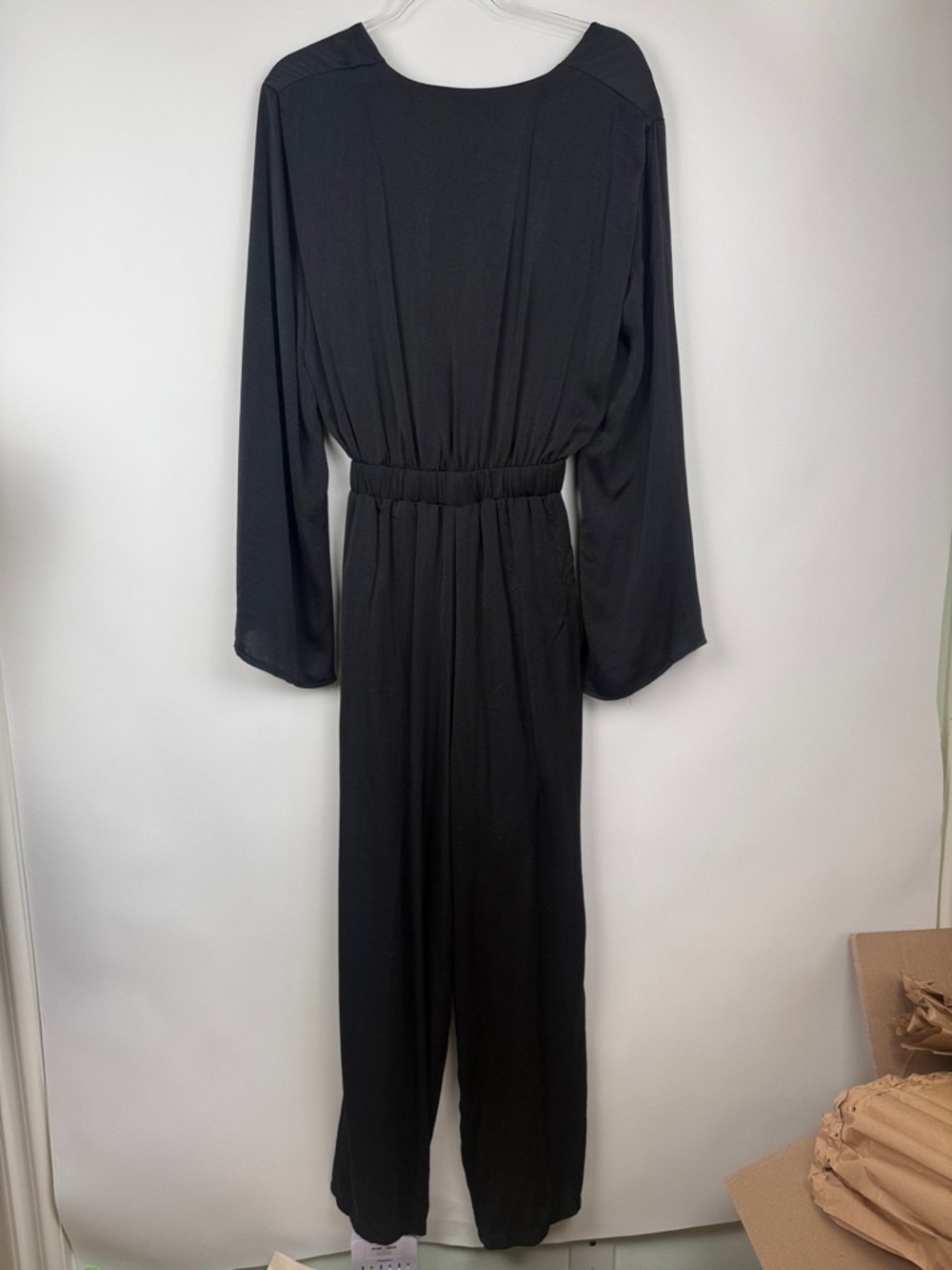 SNDYS x Revolve Pluto Tie Front Cut Out Jumpsuit in Black Sateen Size 6 - Picture 9 of 11